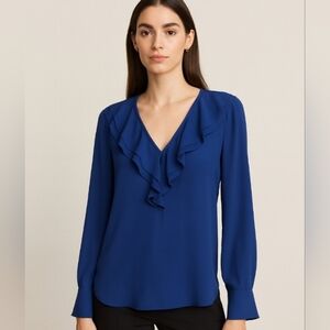 Ann Taylor Blue Ruffle Blouse